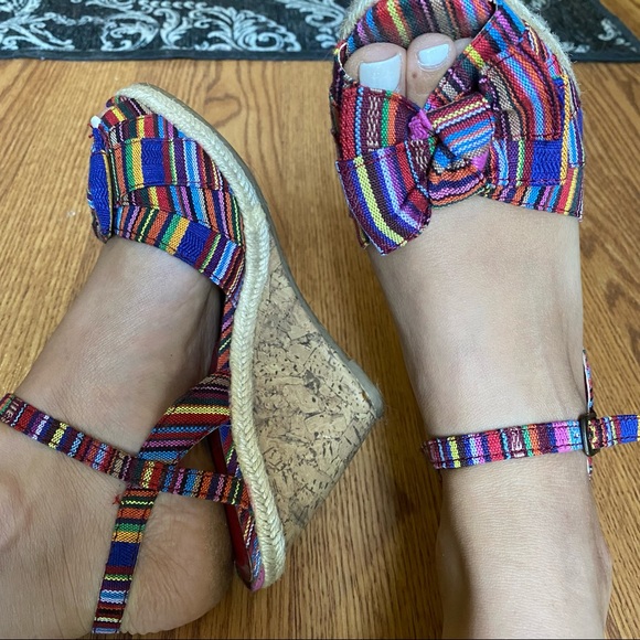 Merona Rainbow Striped Baja Wedge Cork Espadrilles - Picture 5 of 6